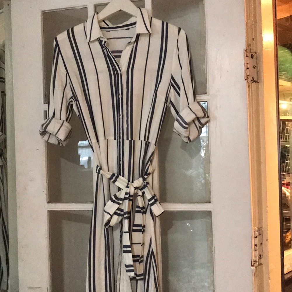 ZARA linen long stripe maxi dress